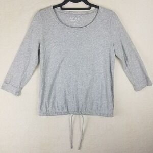 LOFT Vintage Soft Gray Long Sleeve Drawstring Hem Top Shirt Womens S 100% cotton